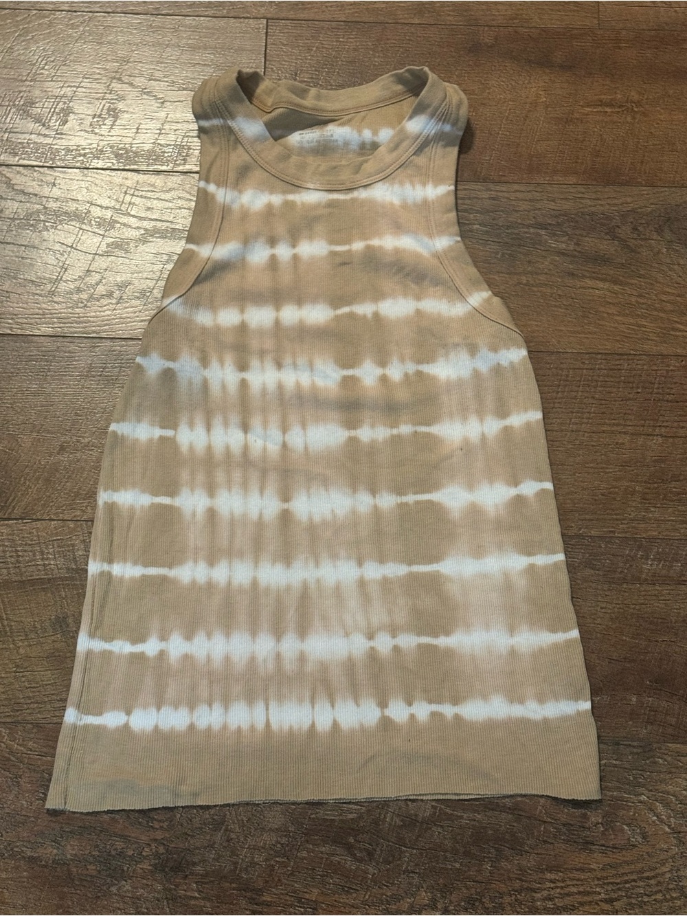 aerie Tan and White Tie-Dye Ribbed Tank Top